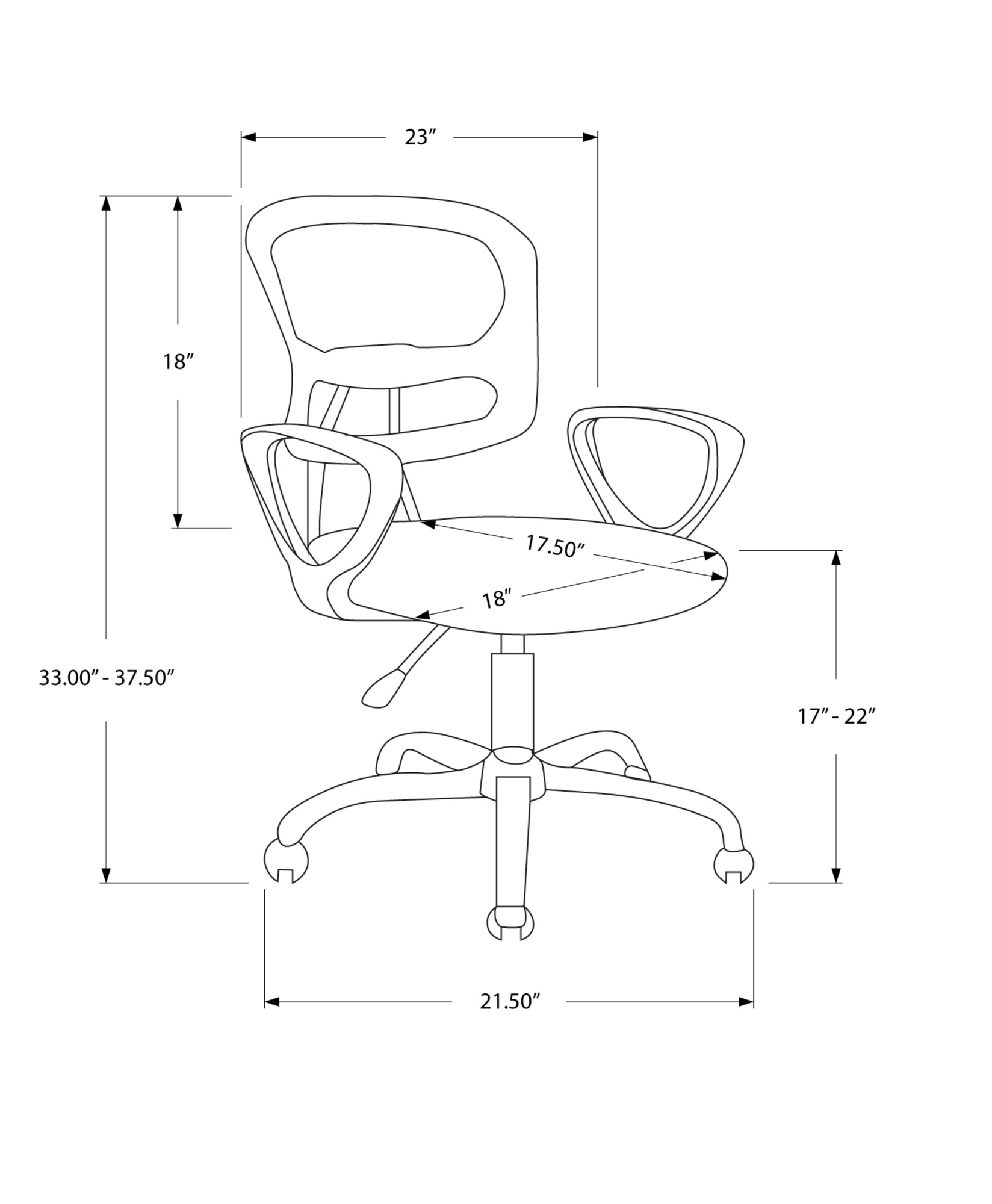 21.5" X 23" X 33" Grey Foam Metal Polypropylene Polyester Office Chair - Image 4