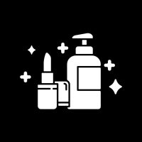 Beauty and personal care dark mode glyph icon. Makeup and skin care products, cosmetics. Online store category. White silhouette symbol on black space. Vector isolated illustration